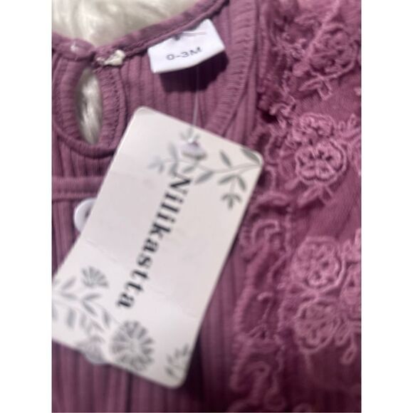 Newborn Infant purple size 0/3 mos Girl Ruffle Long Sleeve Romper Jumpsuit Bowkn - Picture 10 of 10